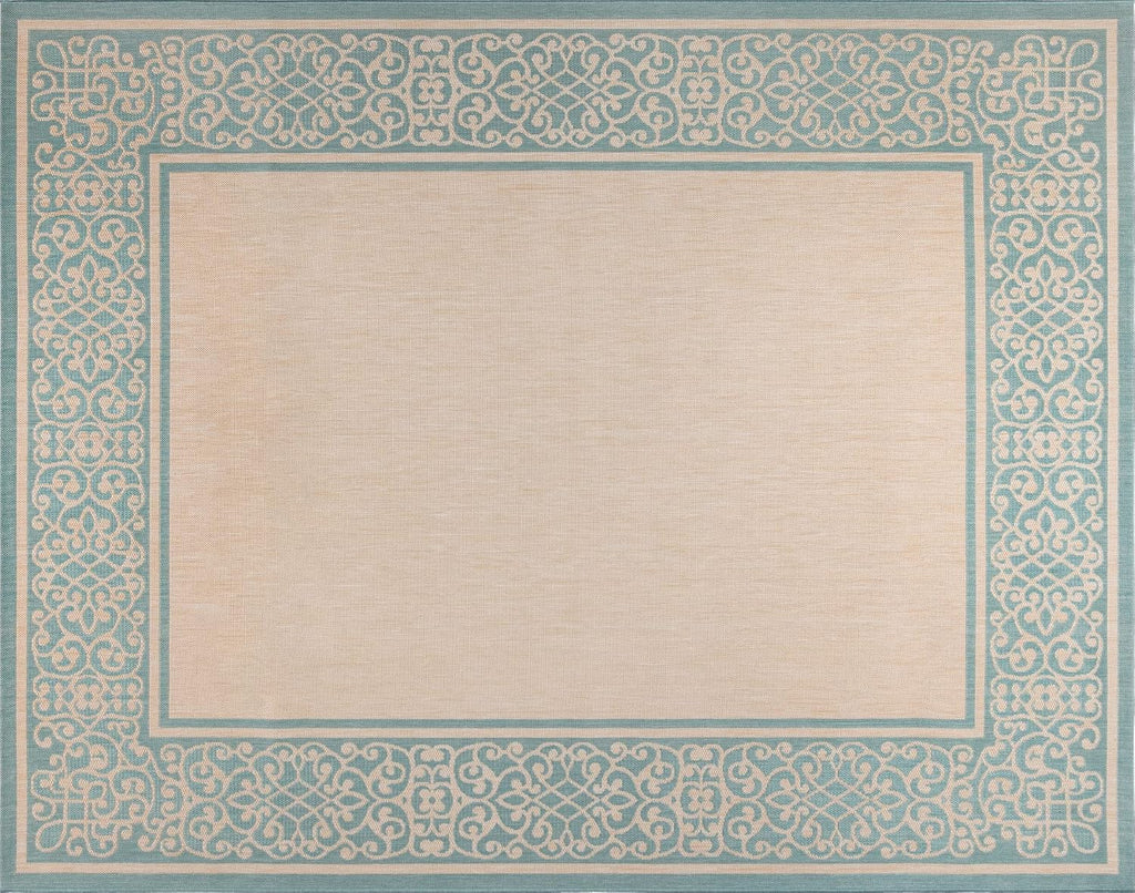 Gertmenian Indoor/Outdoor Flatweave Area Rug - 6x9 Medium, Stain & UV Resistant, Ideal For Deck, Patio, Poolside, Mudroom - Abstract Border, Aqua Blue Cyan, 22965