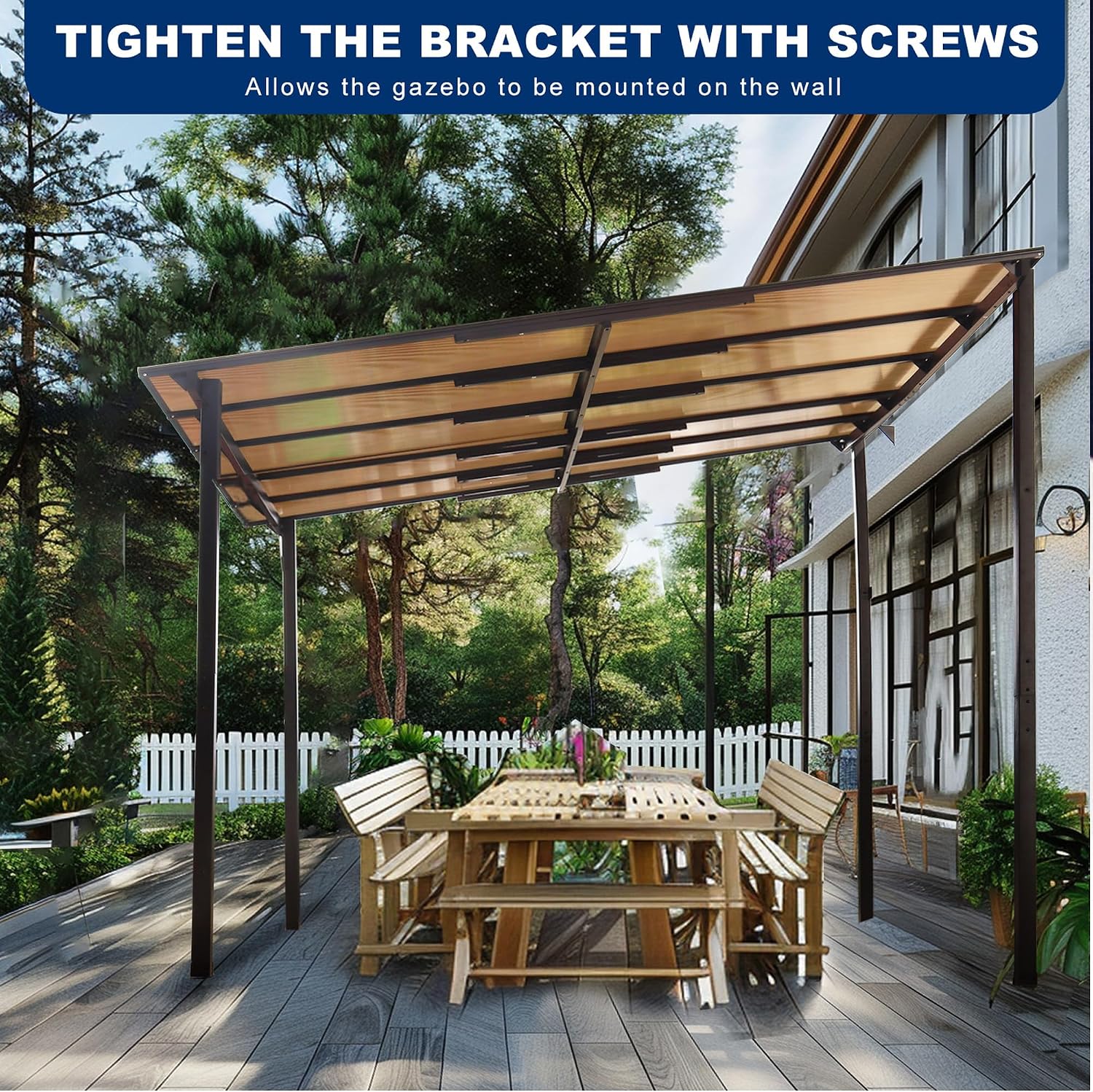 10' x 12' Outdoor Pergola Gazebo, Wall-Mounted Lean to Metal Awning Gazebo with Roof, Large Heavy Duty for Patio, Decks, Backyard (10' x 12)
