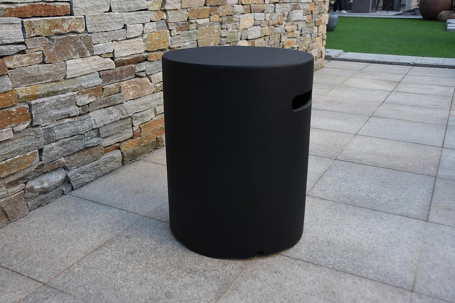AMS Fireplace | Elementi 20lb Propane Tank Cover (Cylinder Smooth - Black) | GFRC, Black Color, Round Shape, Size - 15.7 x 15.7 x 20 inches | Suited for Propane Tank Fire Pit