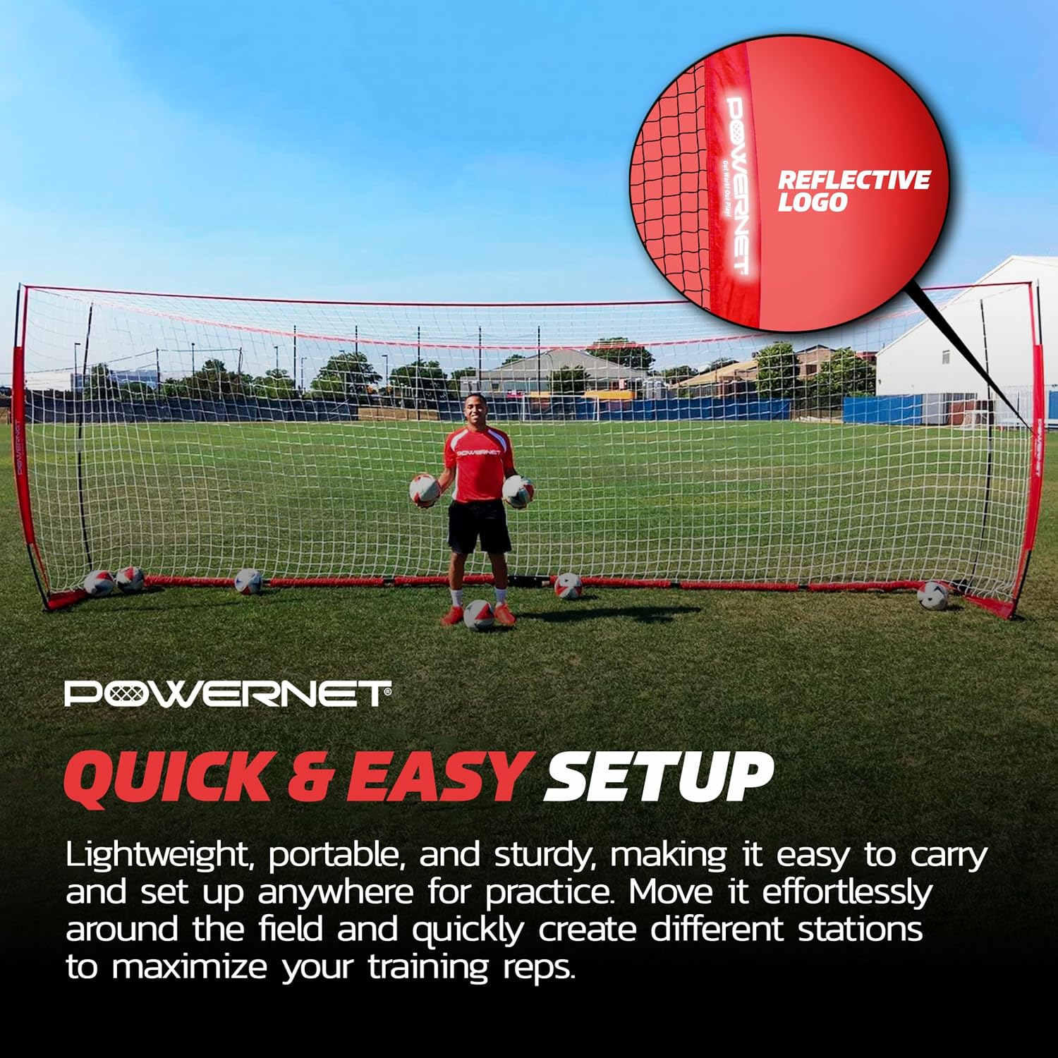 PowerNet Soccer Goal for Backyard, 3Mx2M / 6x4 / 8x4 / 12x6 / 14x7 /18.5x6.5 / 21x7 / 24 x 8 Portable Soccer Net, Sports & Outdoors Training Equipment, Quick Setup 1 Goal & Zipper Storage Bag