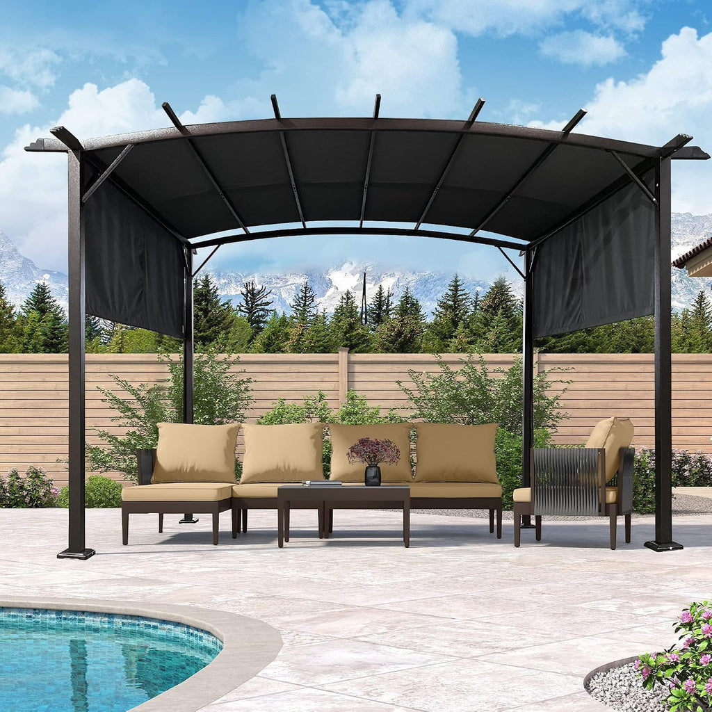 12' x 9' Ft. Outdoor Patio Retractable Canopy Gazebo Metal Pergola with Adjustable Shade (Grey)