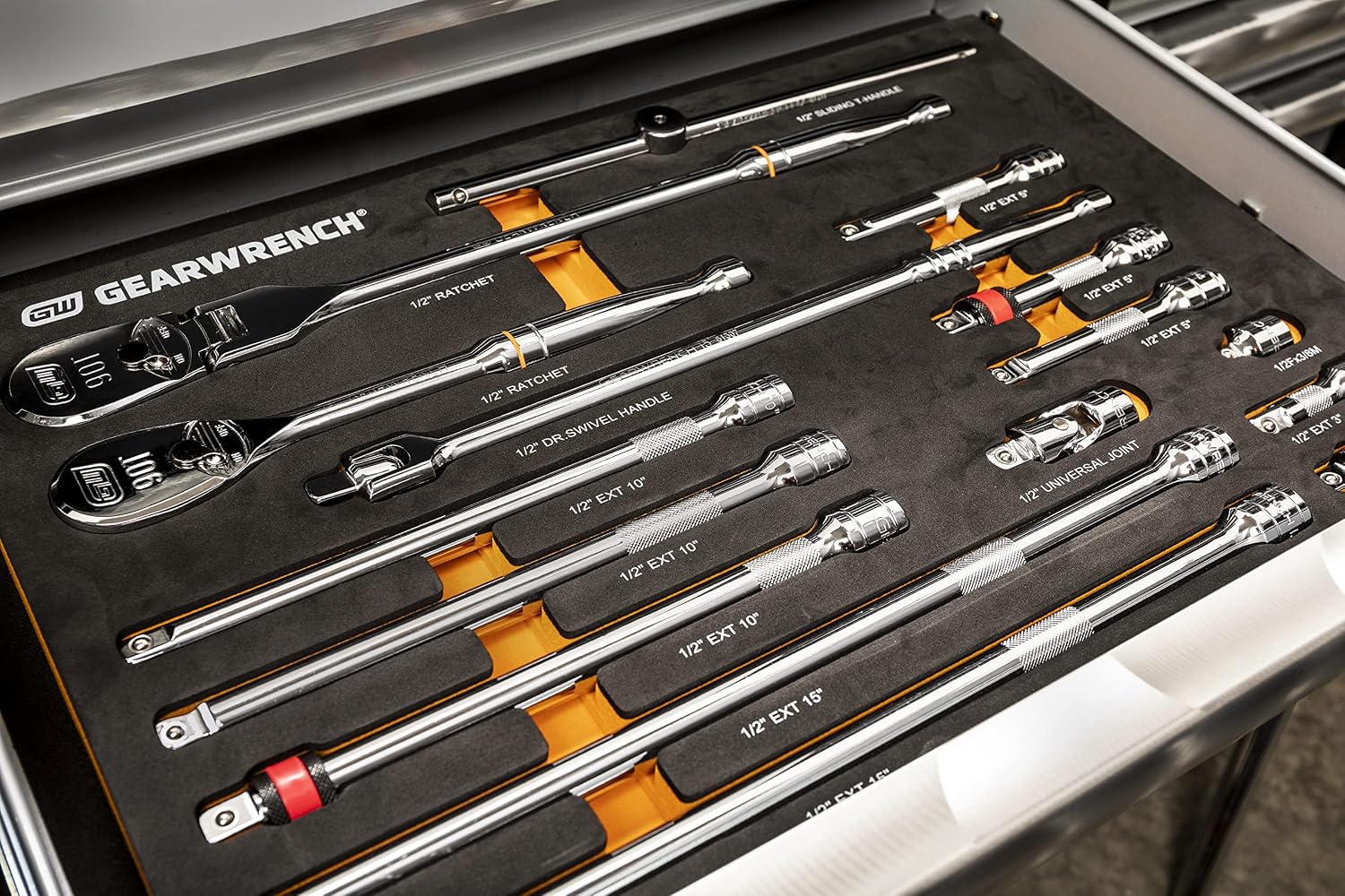 GEARWRENCH 16 Piece 1/2' 90T Ratchet & Drive Tool Set with EVA Foam Tray - 86522
