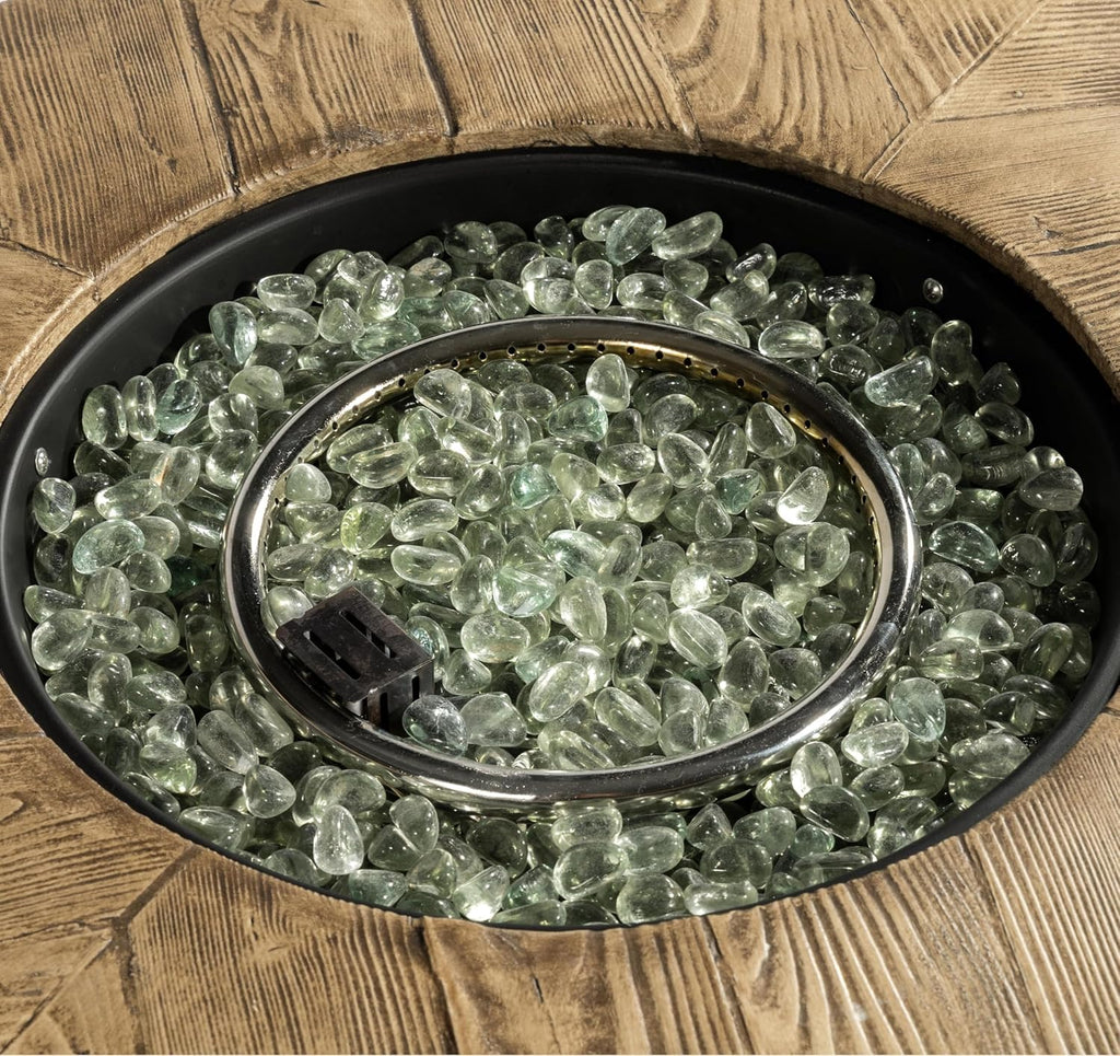 30'' Concrete Round Gas Fire Pit, 50,000 BTU Steel Outdoor Fire Tables, Fire Table with Lid, Add Warmth & Ambience to Gatherings and Parties On Patio Deck Garden Backyard.