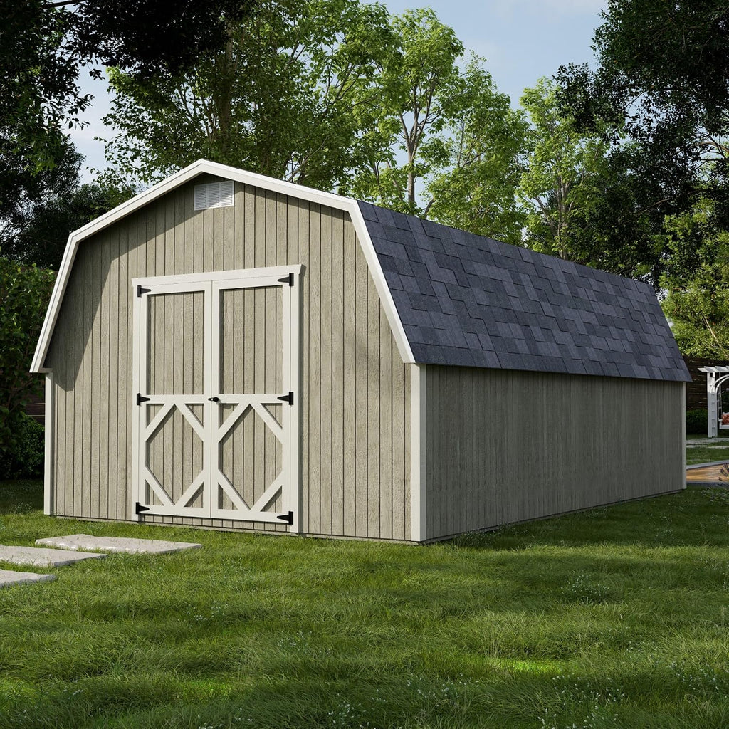 Little Cottage Co. 12x20 Classic Gambrel Barn with 4 ft. Sidewalls with Floor, Outdoor Wood Storage Shed Do-It-Yourself Precut Kit