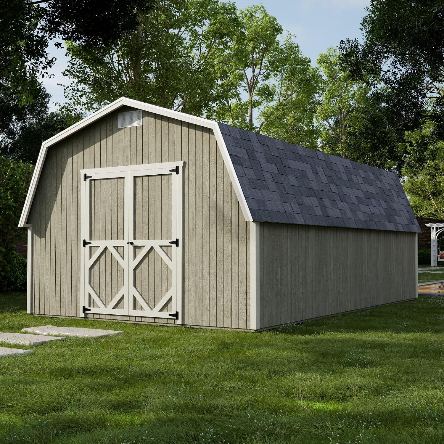 Little Cottage Co. 12x20 Classic Gambrel Barn with 4 ft. Sidewalls with Floor, Outdoor Wood Storage Shed Do-It-Yourself Precut Kit