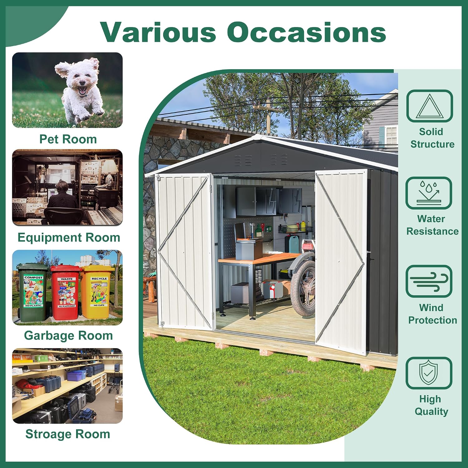 ZeHuoGe Outdoor Storage Shed 10 x 12 FT, Utility Metal Tool Storage with Lockable Doors, Large Metal Garden Shed for Backyard, Patio Lawn