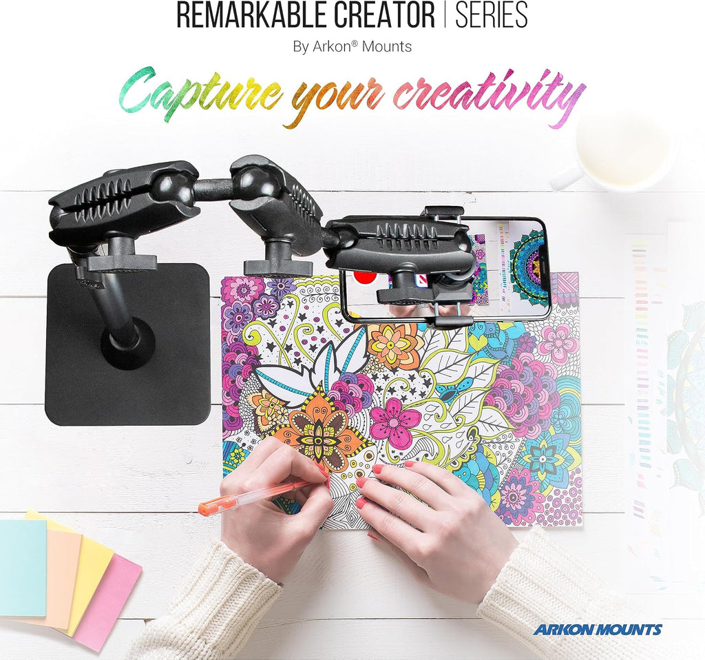 ARKON Mounts Remarkable Creator Pro+Plus, Phone Holder and Tablet Mount for Content Creation, Includes LED Phone Clip On Ring Light, Pink Extension Pole, for Content Creators, Live Streamers & More
