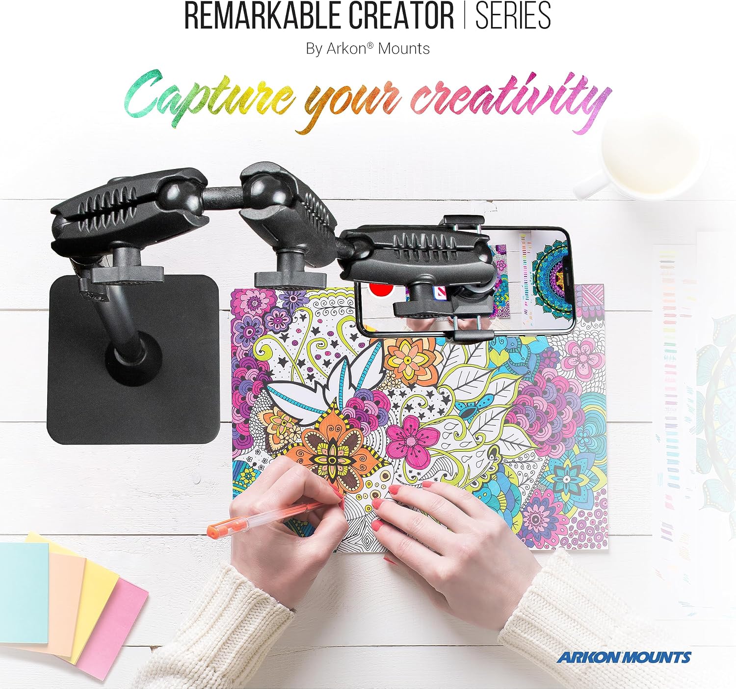 ARKON Mounts Remarkable Creator Pro+Plus, Phone Holder and Tablet Mount for Content Creation, Includes LED Phone Clip On Ring Light, Pink Extension Pole, for Content Creators, Live Streamers & More