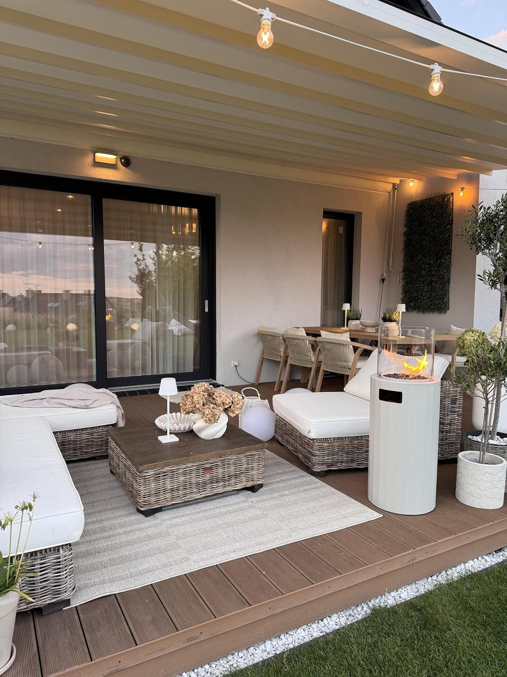 Planika BINO Outdoor Gas Fireplace - Fire Column with Glass Shield for Patio or Gardens (Outdoor Cover Incl) (Grey)