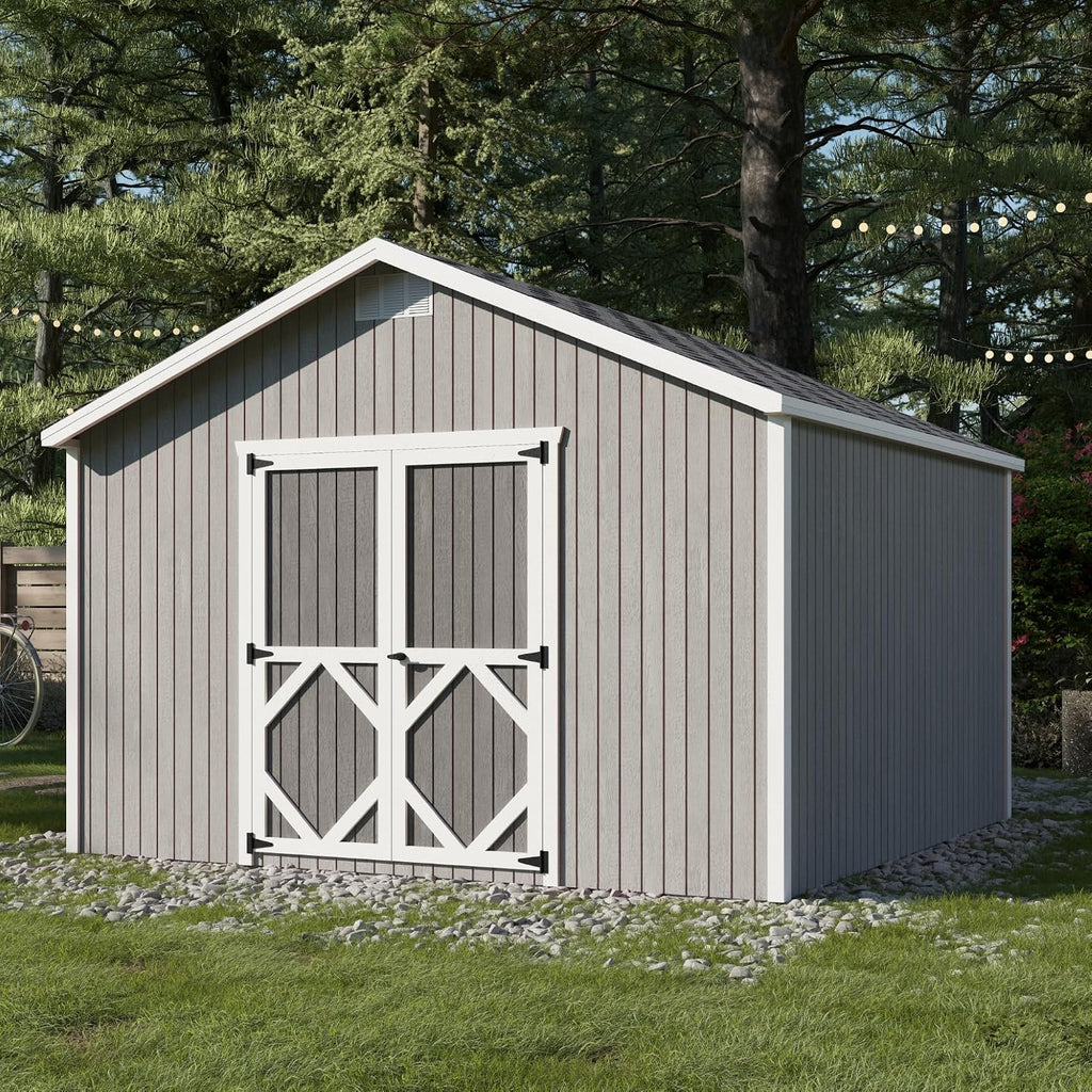 Little Cottage Co. 12x12 Classic Gable Shed with Floor, Outdoor Wood Storage Do-It-Yourself Precut Kit