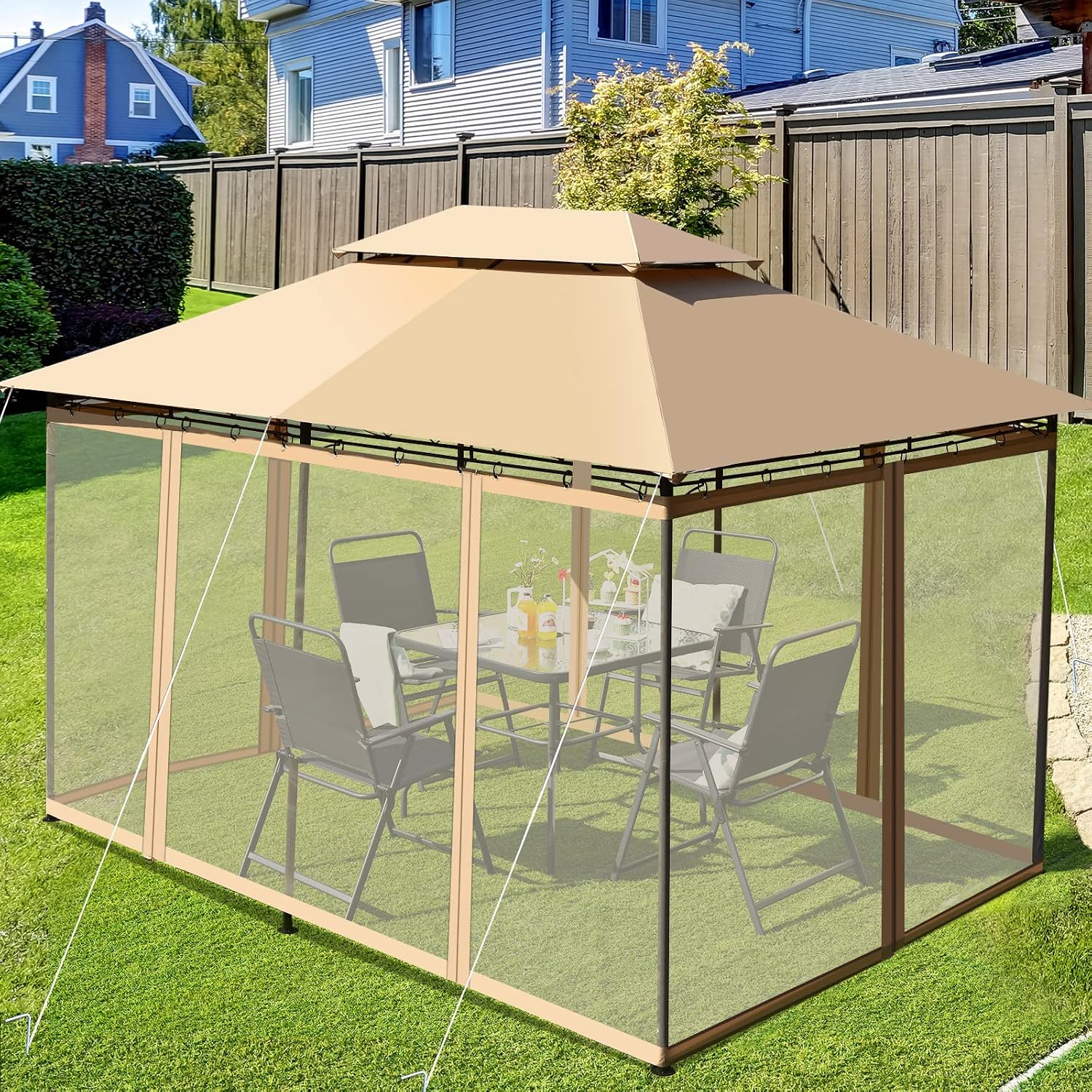 Tangkula 10 x 13 FT Patio Gazebo, 2-Tier Outdoor Gazebo with Removable Netting, Outdoor Patio Shelter with 130 Square Feet of Shade, Ideal for Backyard, Deck, Garden