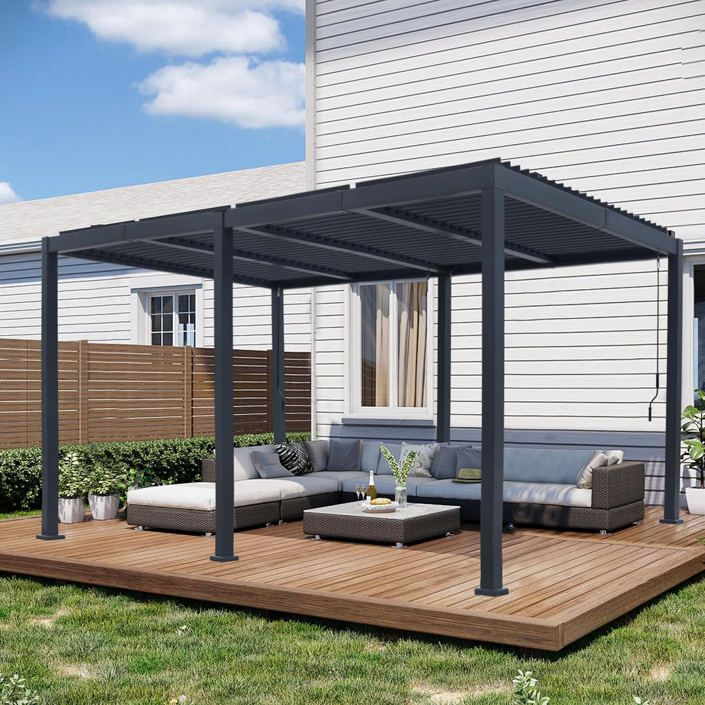 10'x 20' Patio Louvered Pergola Canopy Modern Aluminum Pergola with Adjustable Roof Rainproof Gazebo for Outdoor BBQ Deck Yard Lawn and Garden Deep Grey Hardtop Gazebo (10x20FT)