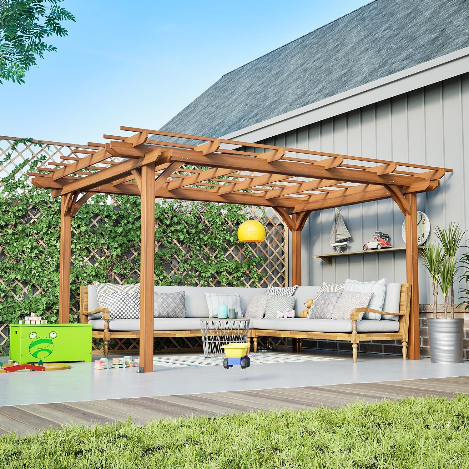 Outdoor Gazebo Wooden Grape pergola for Climbing Plant Support, Garden, Terrace, Backyard, (12 x 10 FT)