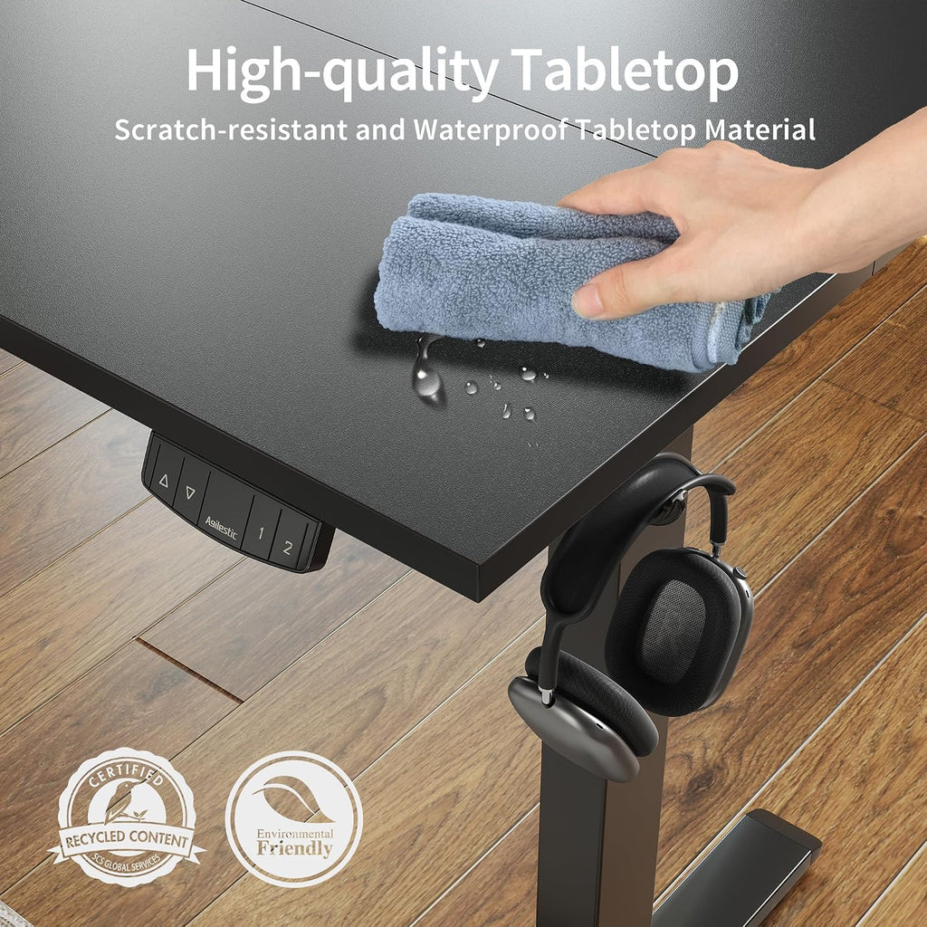 Agilestic Electric Standing Desk, 55 x 24 Inches Height Adjustable Desk, Sit Stand up for Work Office Home, Ergonomic Rising Computer Table with Memory Preset, Black