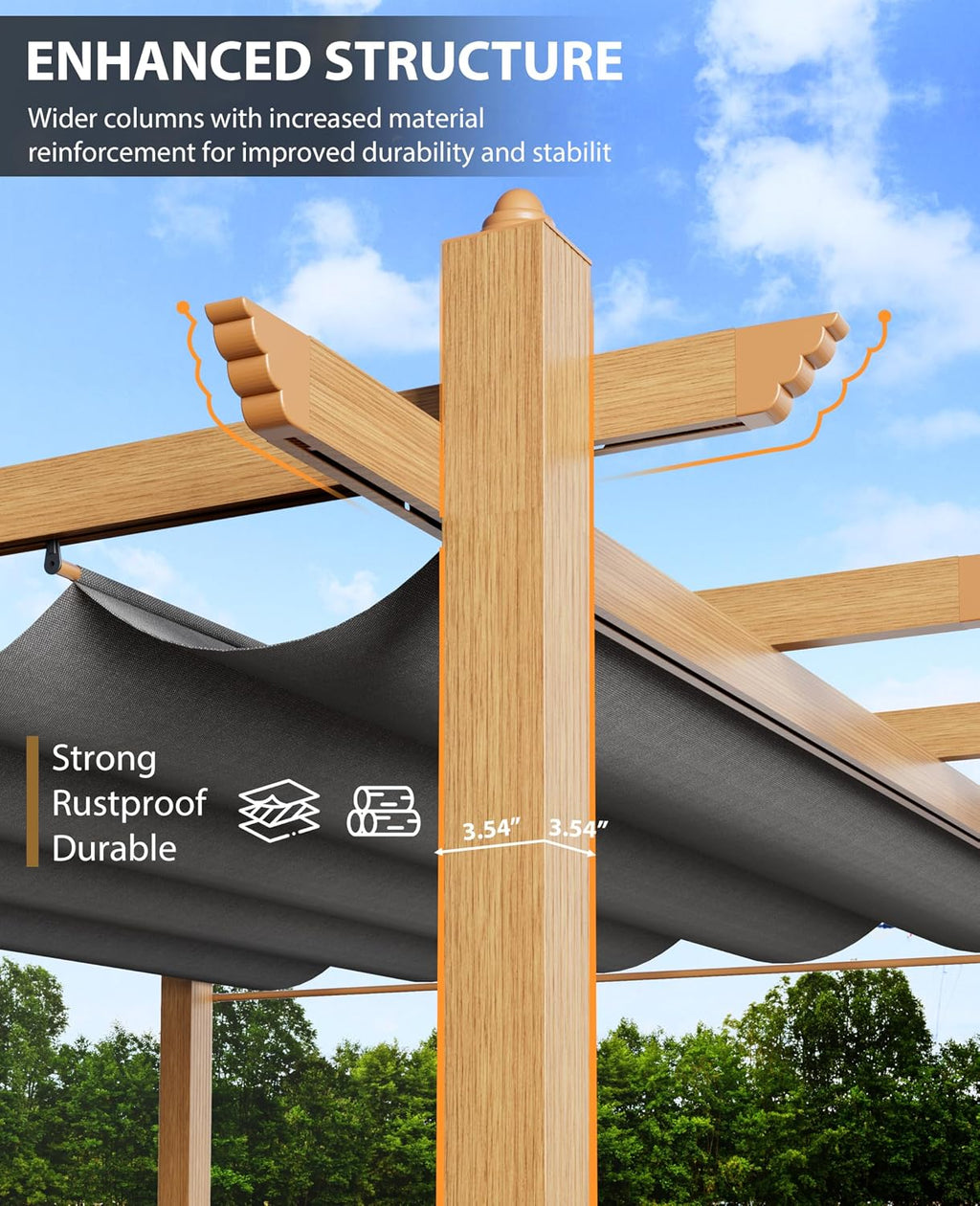 10x13 Ft Outdoor Retractable Pergola with Adjustable Roof Modern Metal Patio Gazebo, Upgraded Faux Wood Grain Aluminum Pergola for Deck, Backyard Gardens, Porches, Grapevines, Grey
