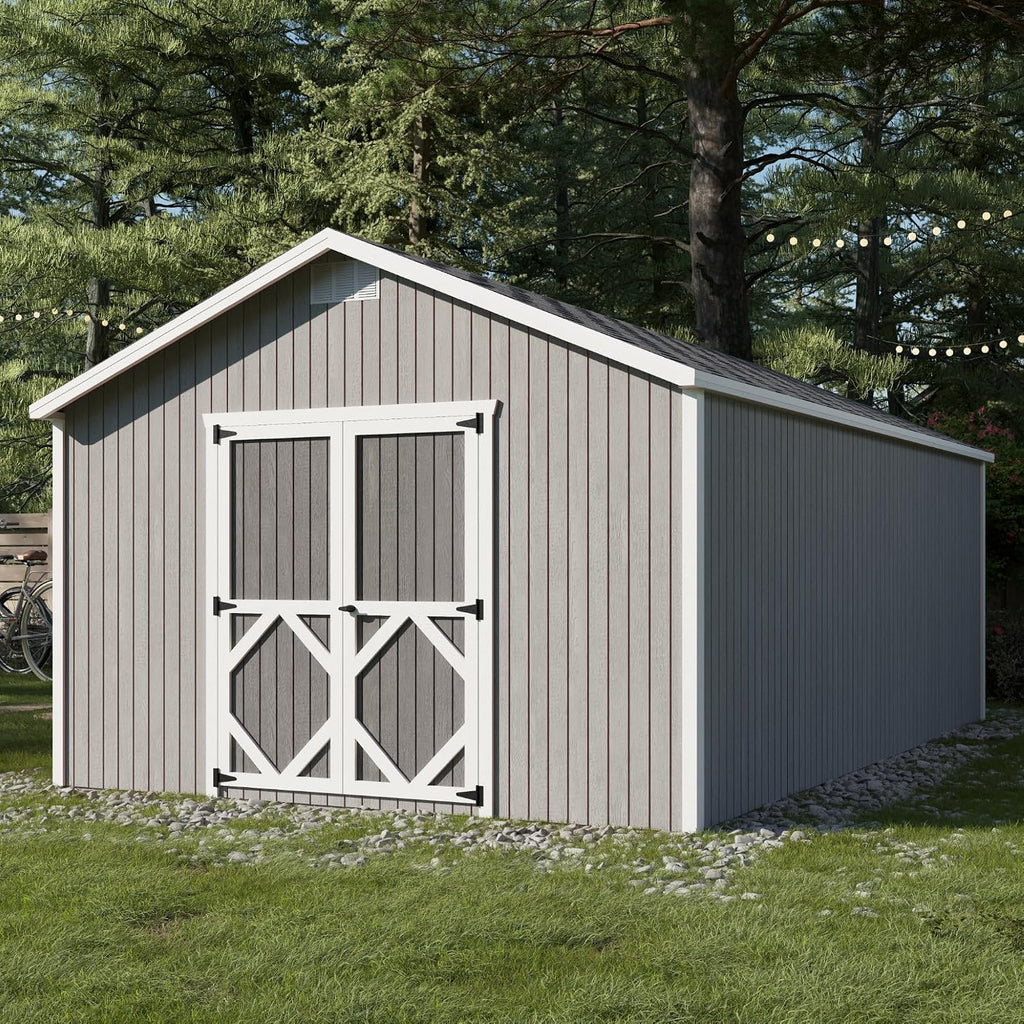 Little Cottage Co. 12x20 Classic Gable Shed with Floor, Outdoor Wood Storage Do-It-Yourself Precut Kit