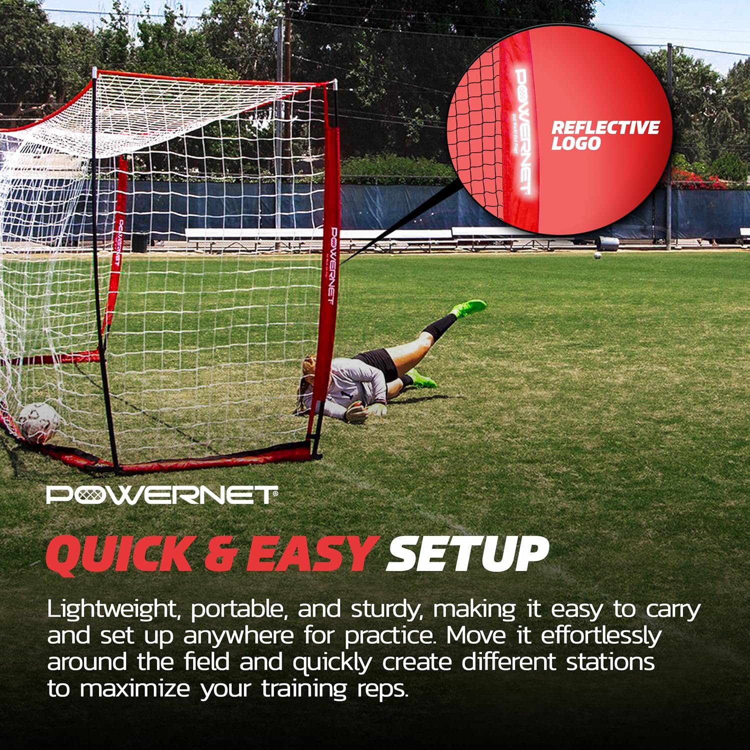 PowerNet Soccer Goal for Backyard, 3Mx2M / 6x4 / 8x4 / 12x6 / 14x7 /18.5x6.5 / 21x7 / 24 x 8 Portable Soccer Net, Sports & Outdoors Training Equipment, Quick Setup 1 Goal & Zipper Storage Bag