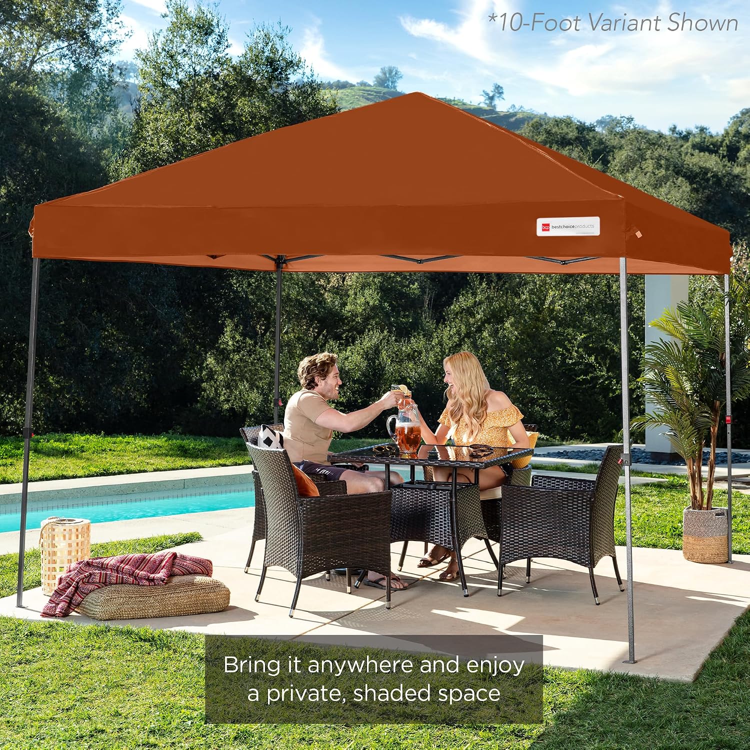 Best Choice Products 12x12ft Pop Up Canopy Tent, Outdoor Shade, 1 Person 1 Minute Set Up, Carry Case, 4 Weight Bags - Rust