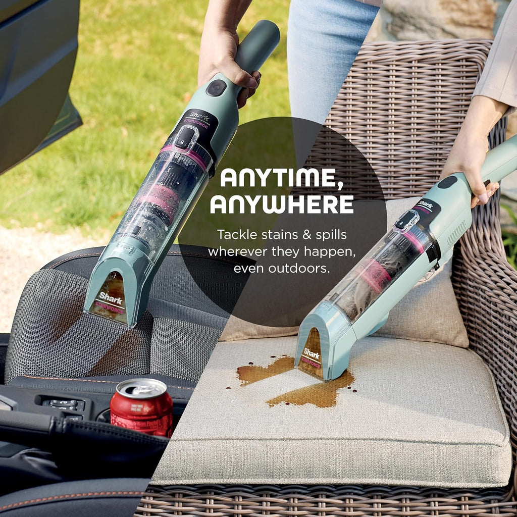 Shark StainForce Cordless Portable Spot, Stain, & Odor Remover System for Carpets, Area Rugs, Upholstery, Stairs, with Storage Caddy, Accessories, and Full-Size Cleaning Solution, Sage Green, HX101
