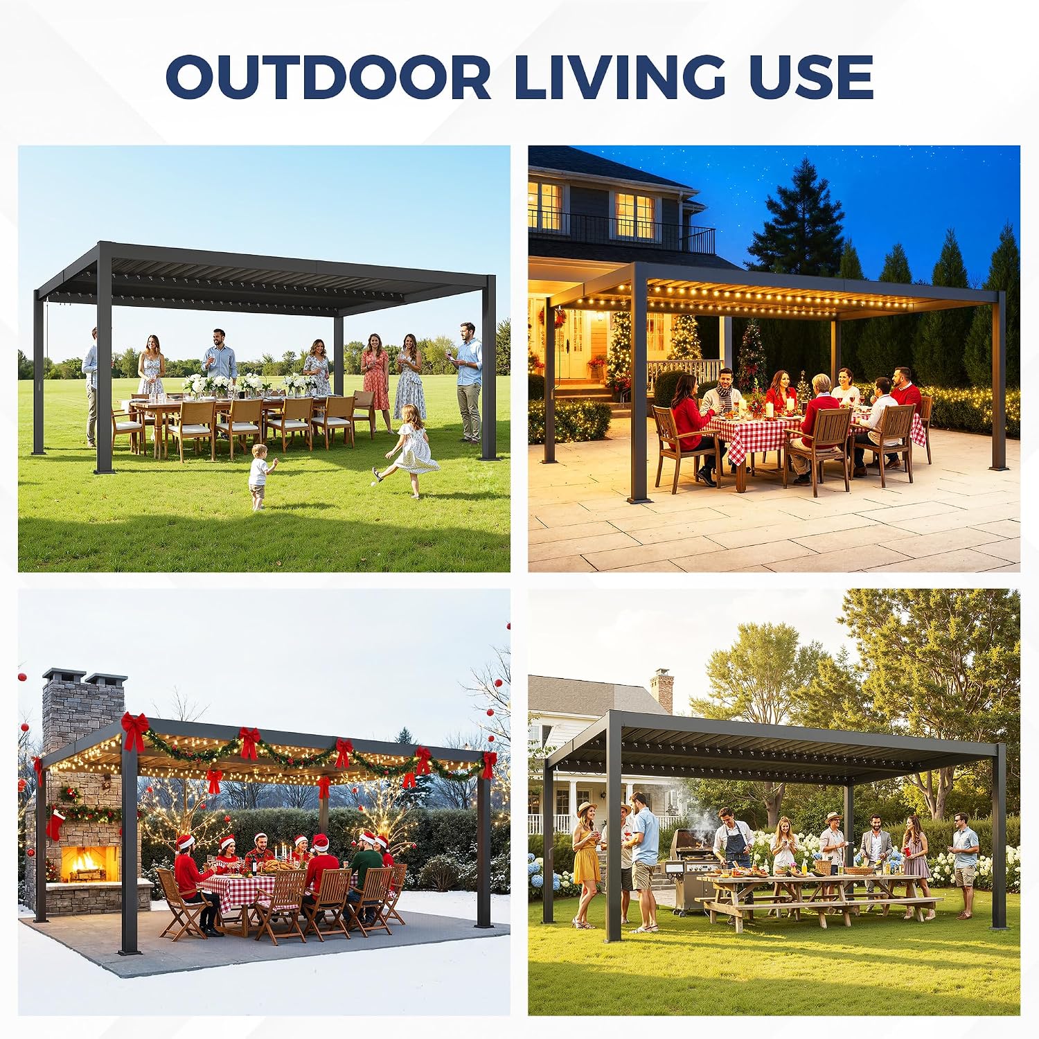 12' x 16' Louvered Pergola, Outdoor Pergola with Metal Adjustable Louvered Roof & Gutter System, Hardtop Patio Gazebo for Backyard, Patio, Garden, Dark Gray