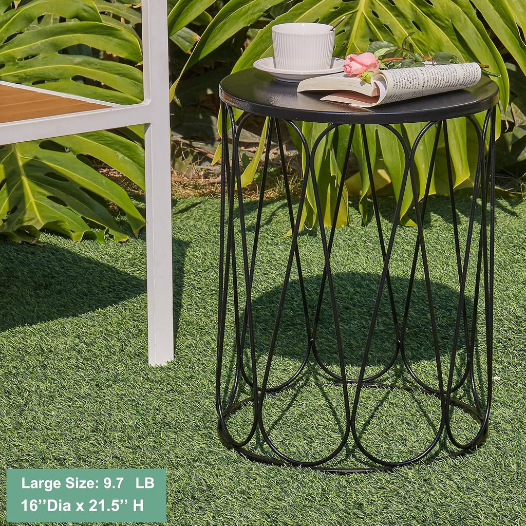 Y&M Set of 3 Garden Black Accent Decorative Stool, Nesting Metal Round Coffee Table, Black End Tables, Heavy Duty Meta Plant Stand Decorative Garden Stool, Outdoor Multifunctional Use