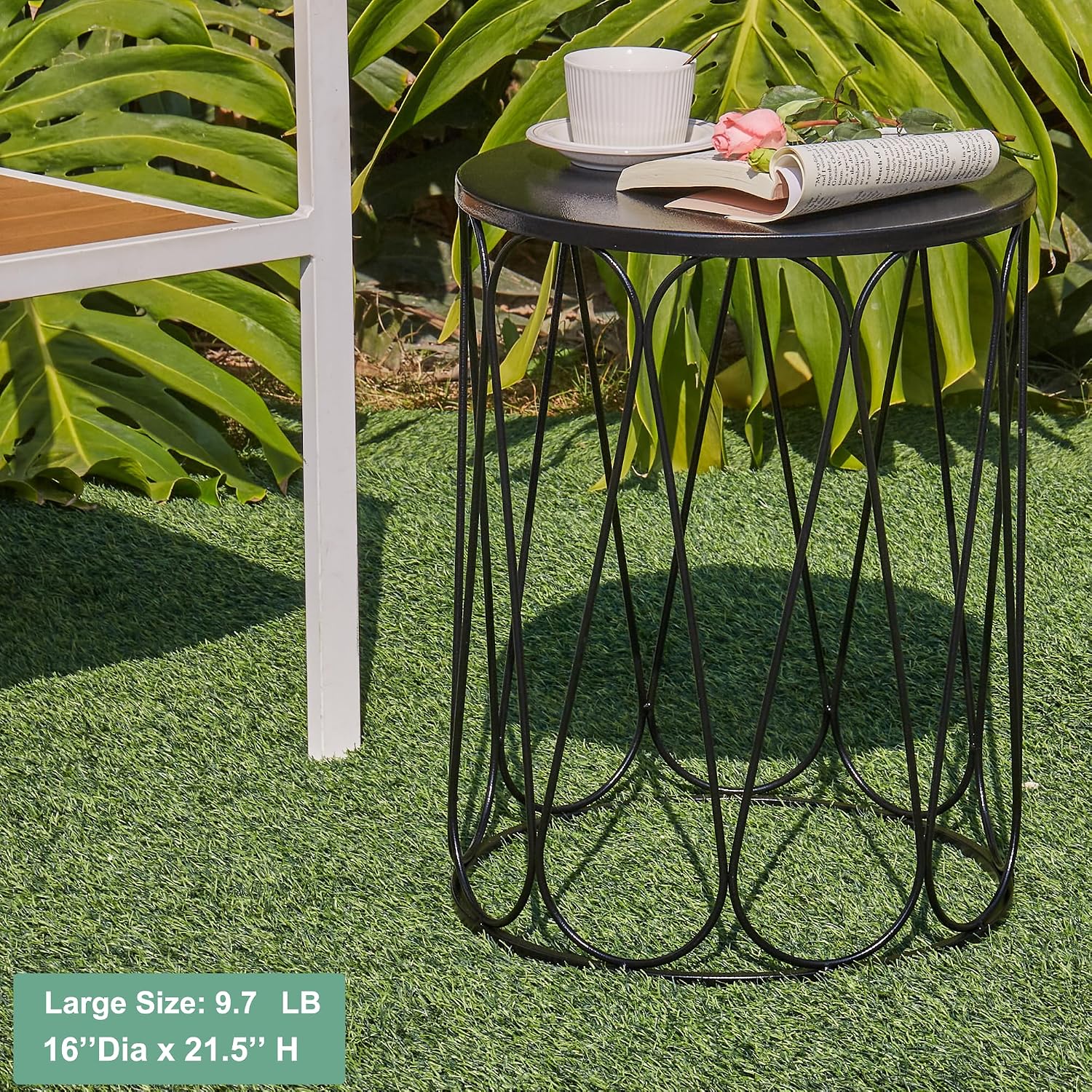 Y&M Set of 3 Garden Black Accent Decorative Stool, Nesting Metal Round Coffee Table, Black End Tables, Heavy Duty Meta Plant Stand Decorative Garden Stool, Outdoor Multifunctional Use
