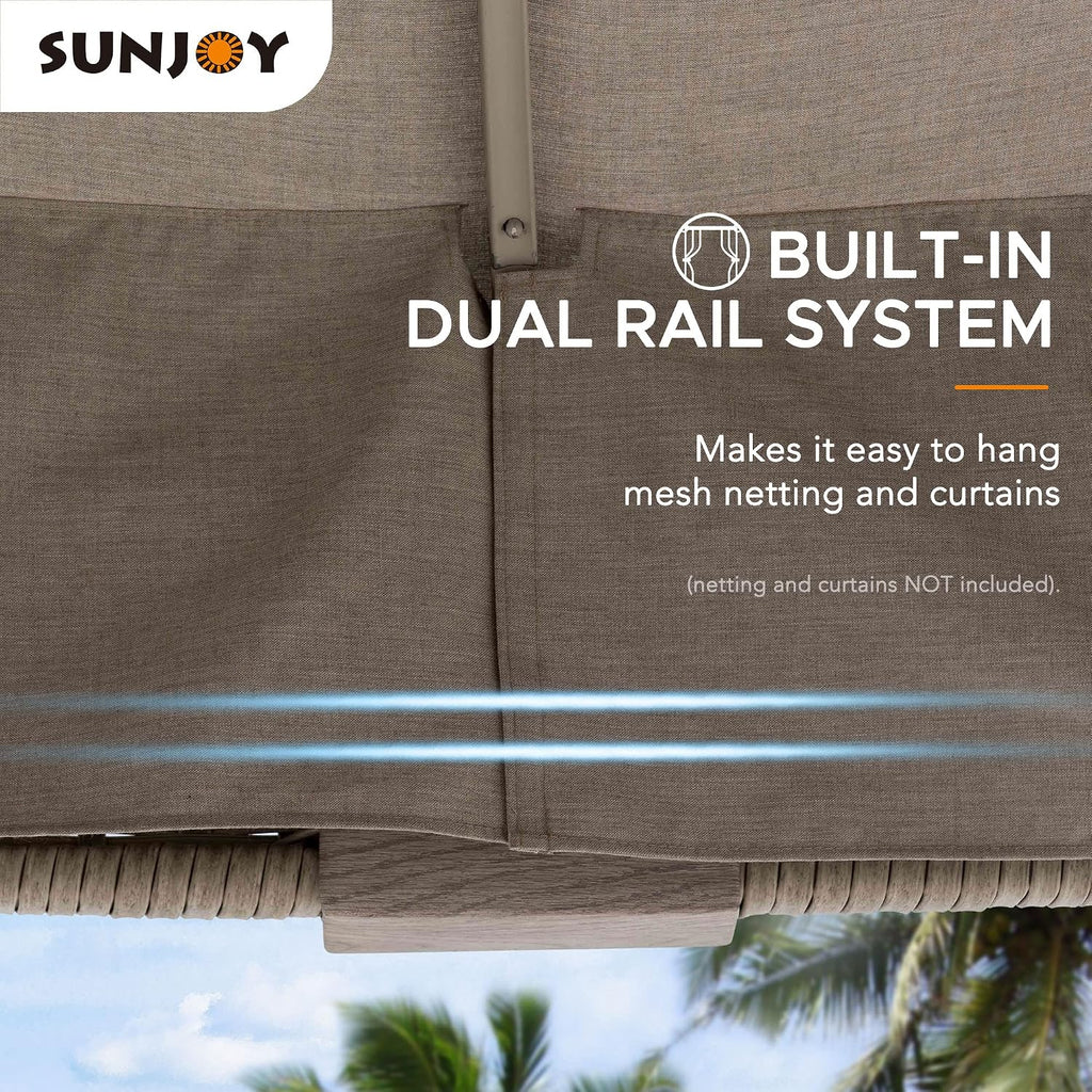 Sunjoy 11 ft. x 13 ft. Gazebo with Sunbrella Shade Fabric Canopy Roof, Outdoor Patio Steel Frame 2-Tier Soft Top Gazebo with All Aluminum Posts,5 Years Non-Fading Burlywood