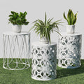 Y&M Set of 3 Stacking Coffee Table for Living Room, Round Metal Coffee Table, Indoor End Tables, Outdoor Garden Stool with Heavy Duty Metal Frame Modern Industrial Decor - Pure White (Ship from US)