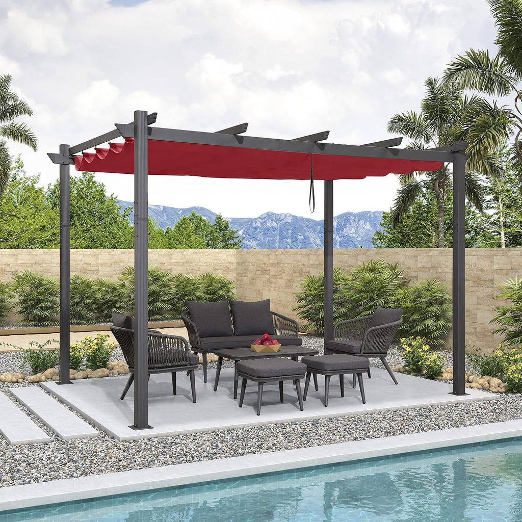 PURPLE LEAF 10' X 12' Outdoor Retractable Pergola with Sun Shade Canopy Patio Metal Shelter for Garden Porch Beach Pavilion Grill Gazebo Modern Yard Grape Trellis Pergola, Terra