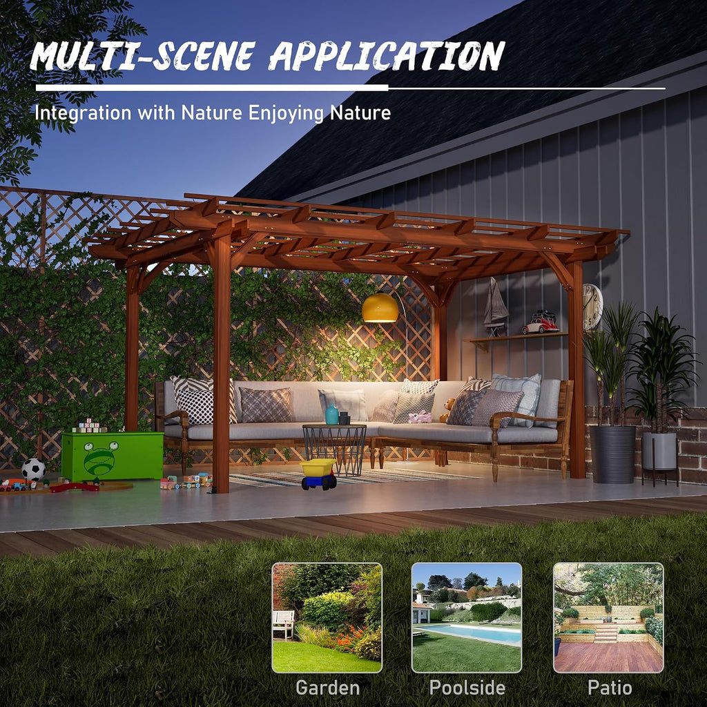 12'x10' Hardtop Wooden Pergola, Outdoor Wood Gazebo with for Patio Garden Backyard Poolside, Durable Rustic Arbor for Climbing Plants Vine Support