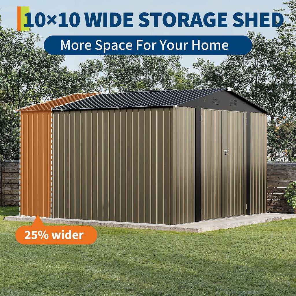 Garvee 10 X 10 FT Outdoor Storage Shed,Metal Garden Sheds&Outdoor Storage Clearance, Large Outdoor Storage Shed for Tools, Lawn Equipment, Garden Supplies - All Weather Lockable Metal Shed