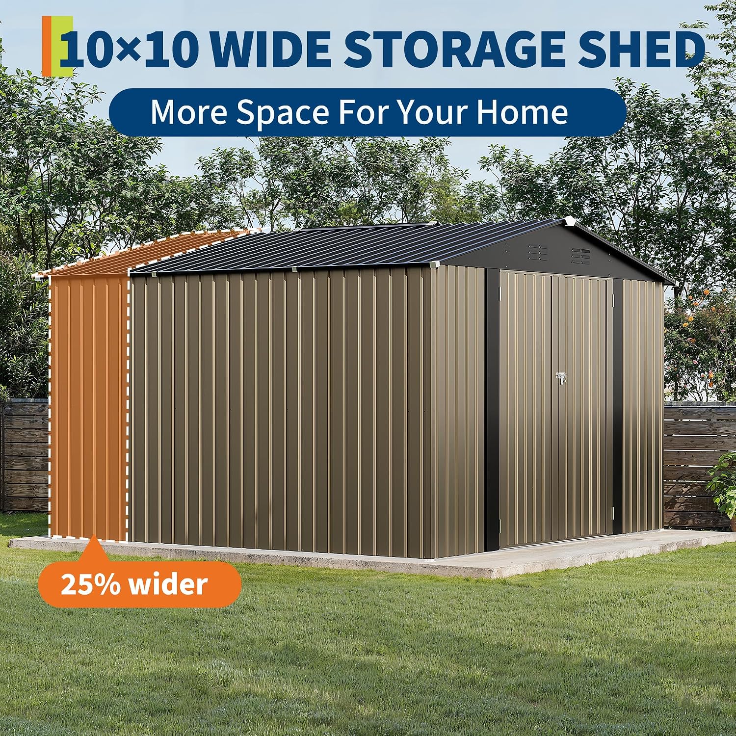 Garvee 10 X 10 FT Outdoor Storage Shed,Metal Garden Sheds&Outdoor Storage Clearance, Large Outdoor Storage Shed for Tools, Lawn Equipment, Garden Supplies - All Weather Lockable Metal Shed