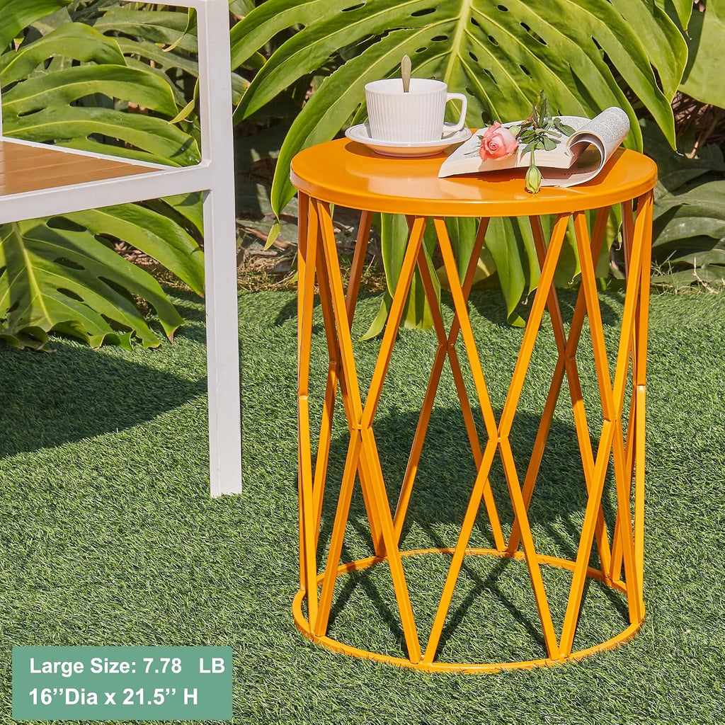 Y&M Set of 3 Metal Round Table, Coffee Table End Table for Indoor Outdoor Multifunctional Use, Heavy Duty Metal Plant Stand Decorative Garden Stool- Orange