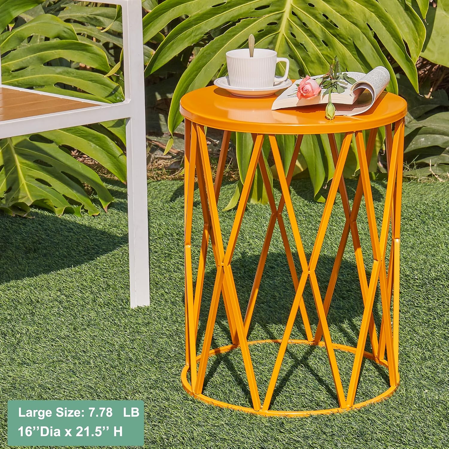 Y&M Set of 3 Metal Round Table, Coffee Table End Table for Indoor Outdoor Multifunctional Use, Heavy Duty Metal Plant Stand Decorative Garden Stool- Orange