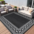GAOMON Large Outdoor Rug 10x14 Waterproof Patio Modern Border Reversible Camping Mat Plastic Straw Outdoor Rug for Patio, RV, Deck, Balcony, Backyard, Picnic, Beach, Clover,Black