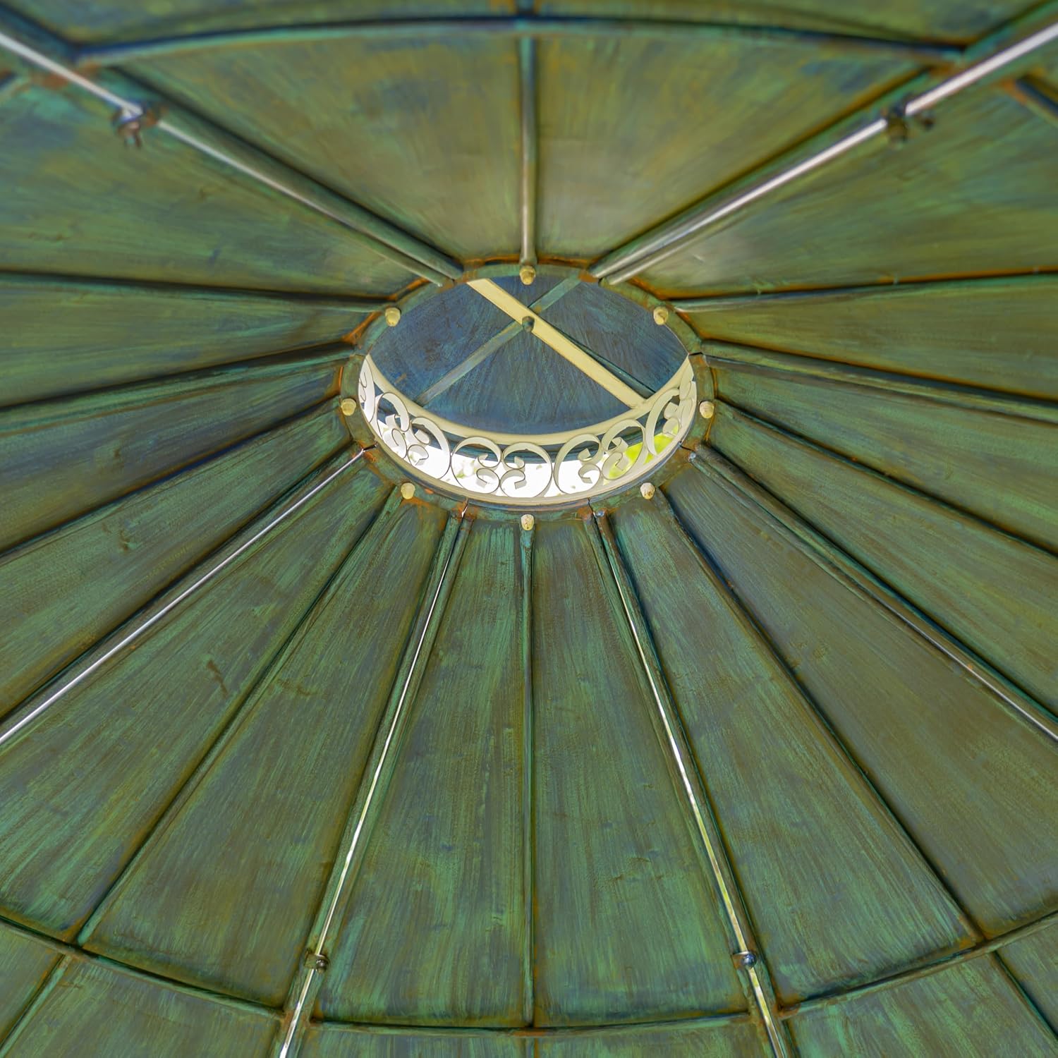 11ft. Tall Round Iron Gazebo with Four Side Walls & Flowers Baskets Seville (Antique White)