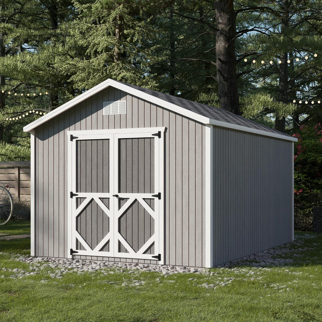 Little Cottage Co. 10x14 Classic Gable Shed with Floor, Outdoor Wood Storage Do-It-Yourself Precut Kit