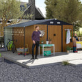 10x12 FT Outdoor Storage Shed with Sliding Lockable Doors & Windows, Extra Large Metal Shed with Dual-Zone Design, Galvanized Steel Utility Shed for Garden, Backyard, Tool Storage (Yellow, 10x12 FT)