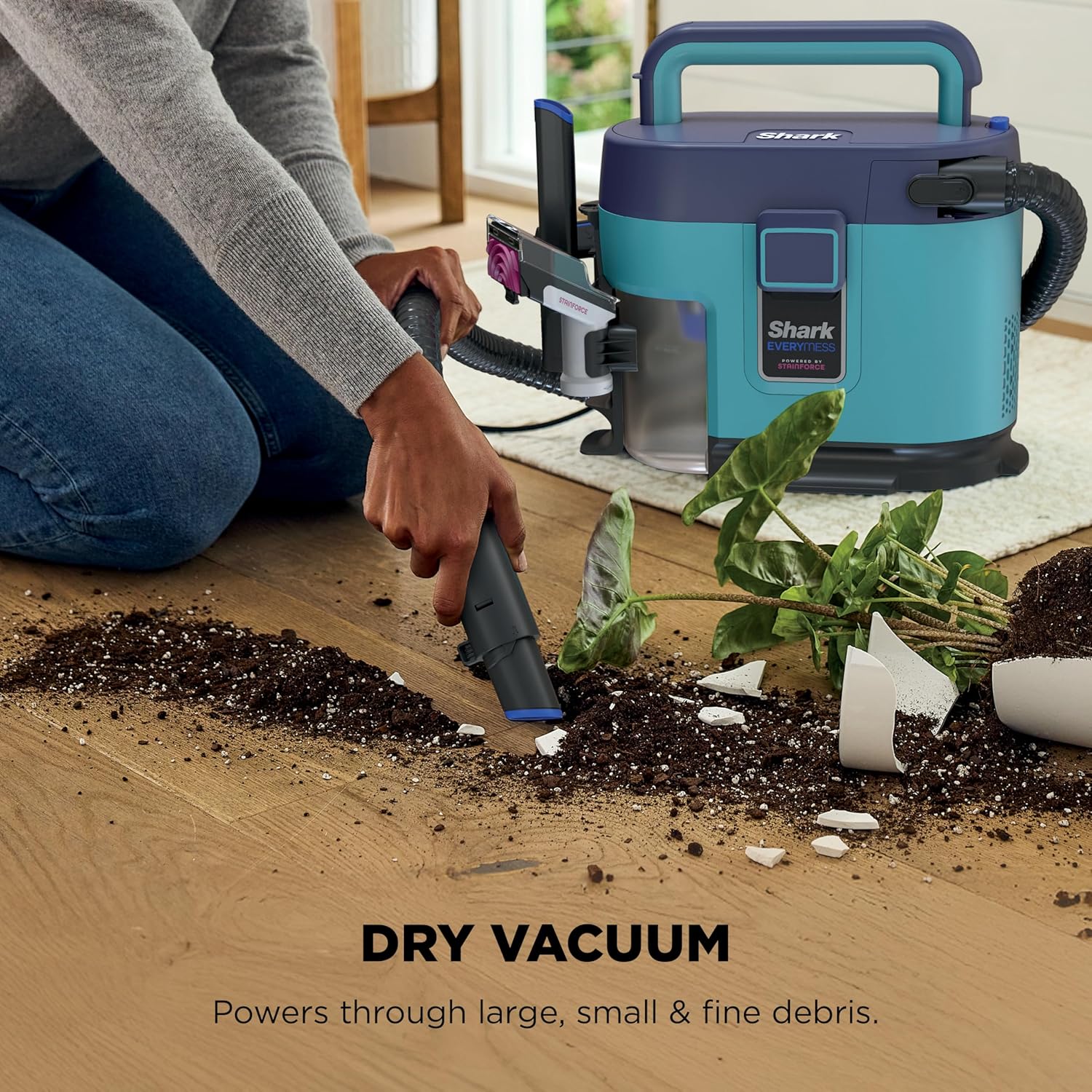Shark EveryMess™ | Ultra-Powerful 3-in-1 Wet Vac, Dry Vac, & Stain Eliminator | StainForce Technology, Perfect for Homes, Pets, and Cars | 3 Accessories and Cleaning Solution | Blue | VX102BRN