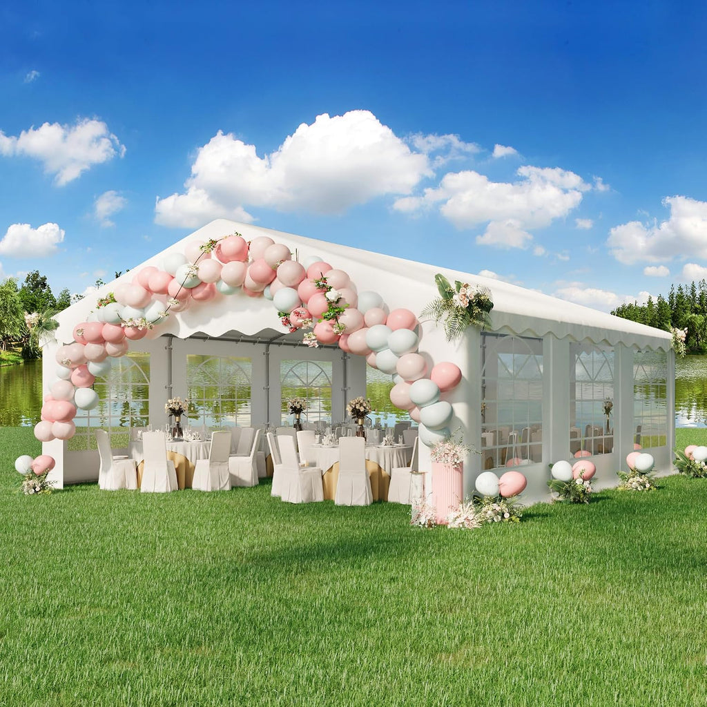 EROMMY 20x20ft Party Tent, Heavy Duty Large Wedding Canopy Outdoor Carport with 6 Removable Sidewalls, 2 Roll-up Doors, 2 Storage Bags, Gazebo Shelter Tent for Party Event Commercials, White