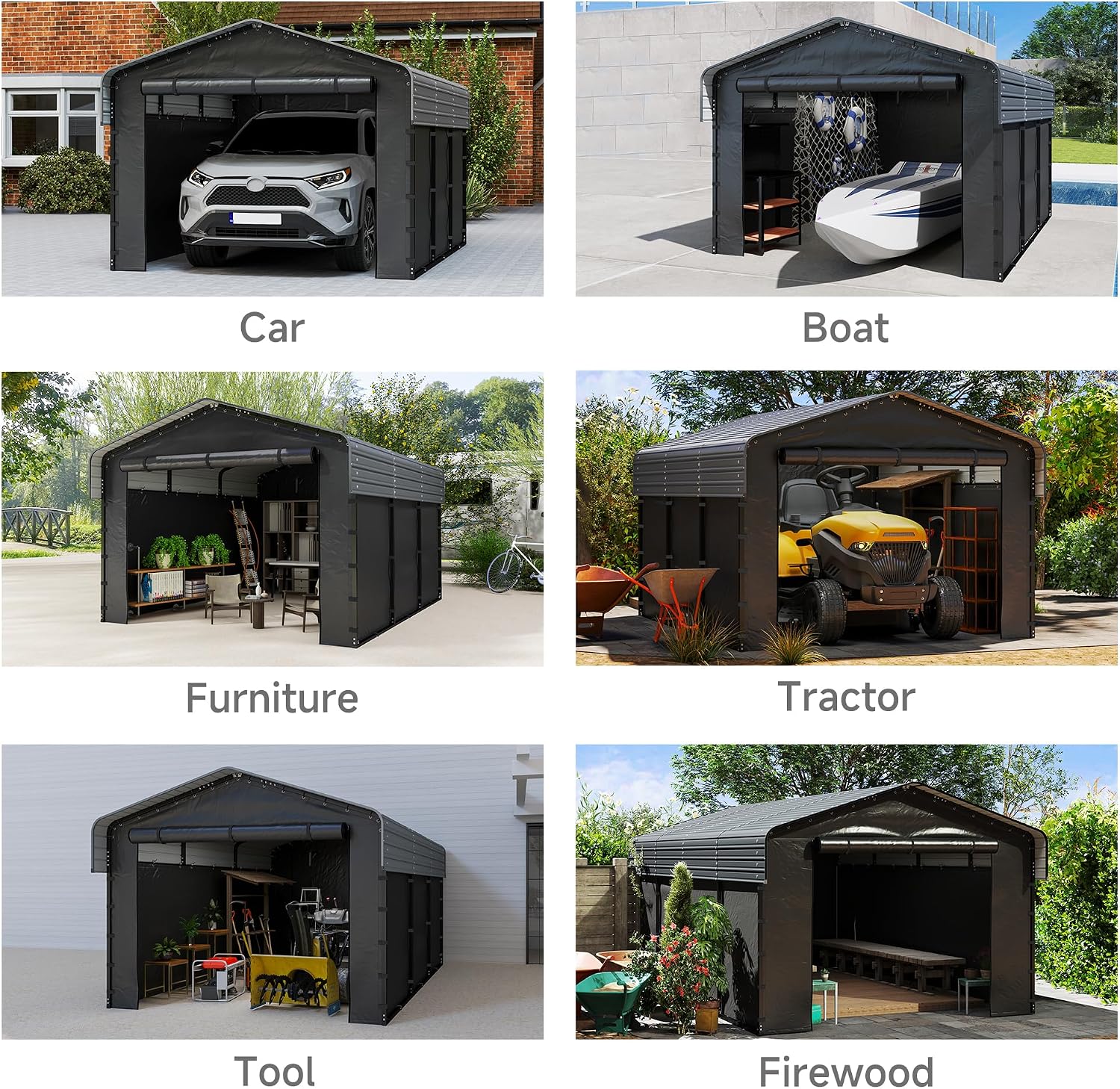 10x15FT Heavy Duty Metal Carport,Outdoor Garage with Removable Sidewalls & Doors, Heavy Duty Steel Frame and Galvanized Roof for Cars and Boats, Gray