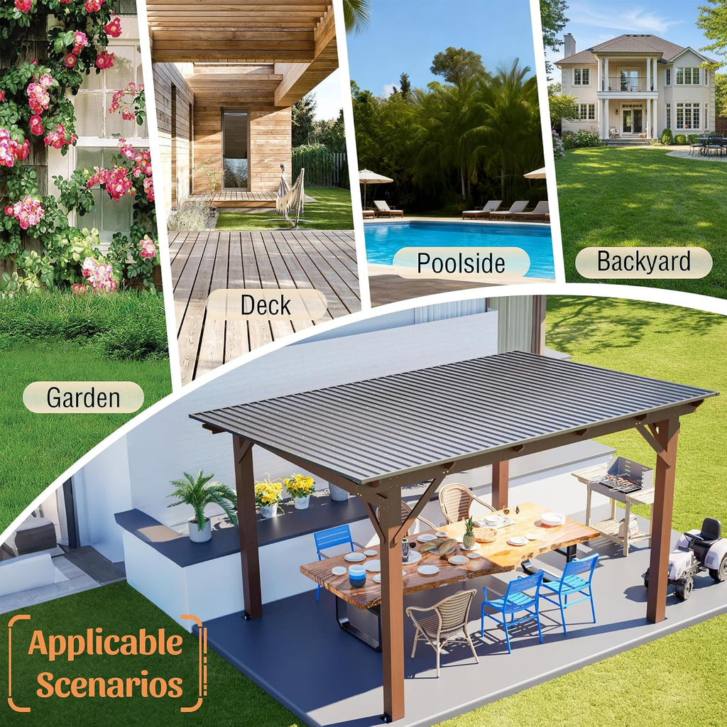 Sturdy Wooden Garden Gazebo with Metal Roof - All-Weather Outdoor Patio Shade Structure for Backyard, Garden, Deck & Poolside