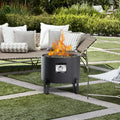 BAIDE HOME Portable Propane Fire Pit for Camping RV 50,000 BTU Round 15'' H x 16'' W Portable Gas Firepit W/Lid, Glass Rocks & Weather Resistant for Outdoors, Propane Extension Hose, Black