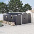 KEIKI 10' x 12' Metal Garden Storage Shed with Foundation Kit, Double Door Outdoor Tool Shed with 2 Windows, Color Steel Construction, Dark Gray