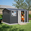 8x10 FT Shed Outdoor Storage Metal Large Garden Tool Sheds with Lockable Doors Floor Frame Window Gable Roof Waterproof Steel Utility Equipment Sheds for Backyard Patio Lawn Poolside, Grey