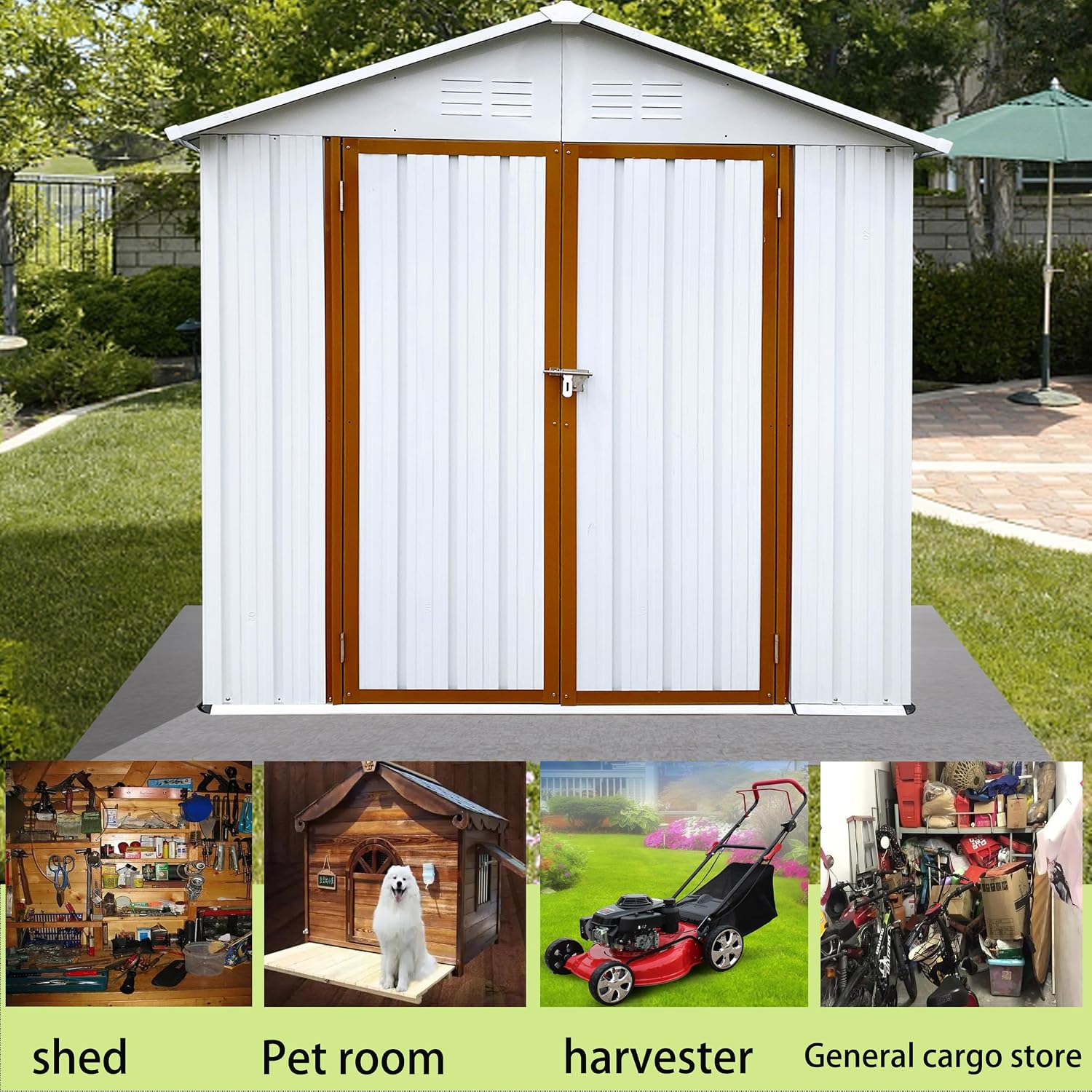 Shed with Windows,Large Metal Outdoor Storage Shed, Lockable Tool Storage shed, Steel Garden shed, Suitable for Backyard, Terrace, and Poolside (Roof White+Yellow, 6FTx4FT)