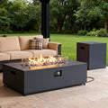 42' Propane Fire Pit Table Set with Tank Holder, Rectangle 2-Piece Outdoor Firepit Wind Guard, Lid, Glass Stones and Cover