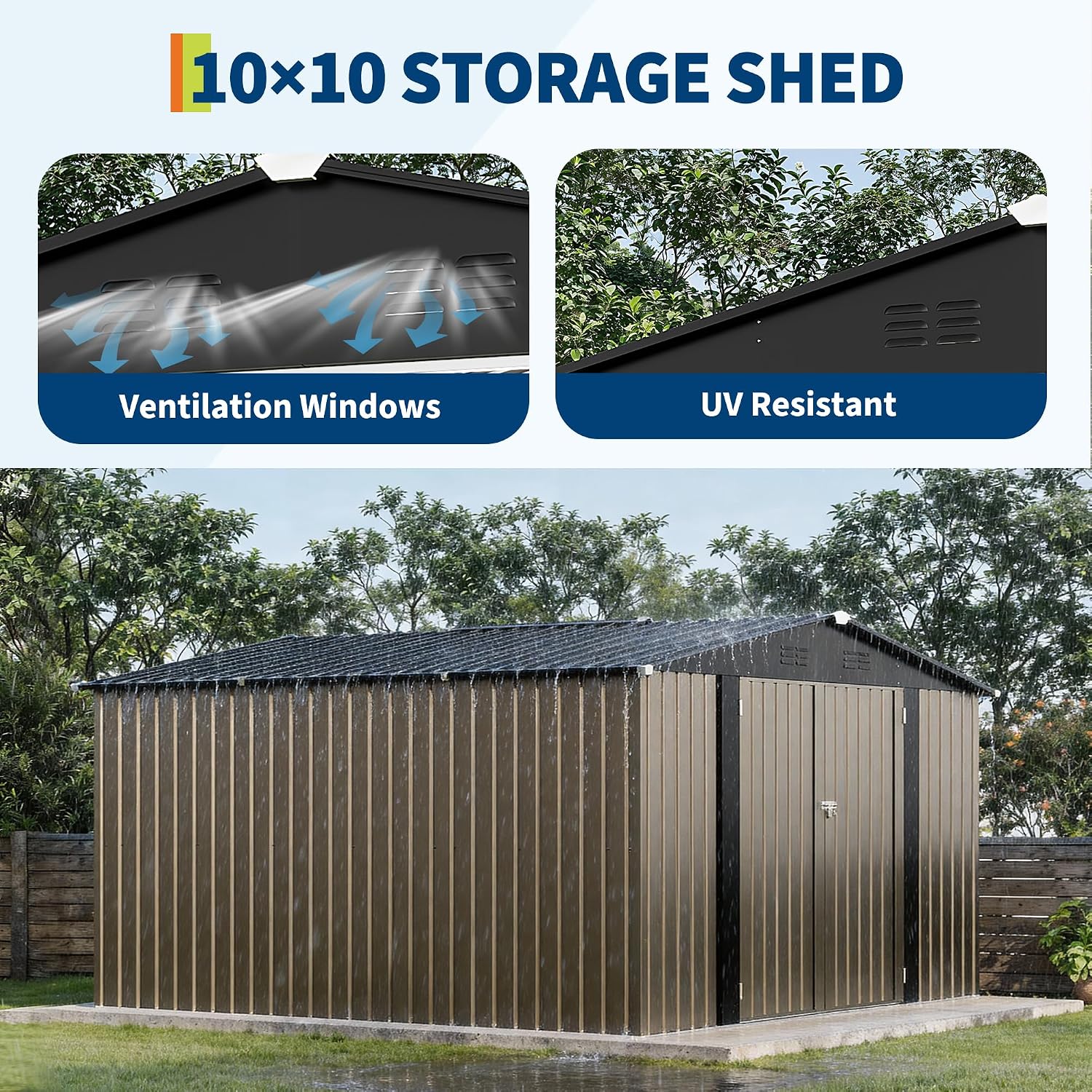 Garvee 10 X 10 FT Outdoor Storage Shed,Metal Garden Sheds&Outdoor Storage Clearance, Large Outdoor Storage Shed for Tools, Lawn Equipment, Garden Supplies - All Weather Lockable Metal Shed