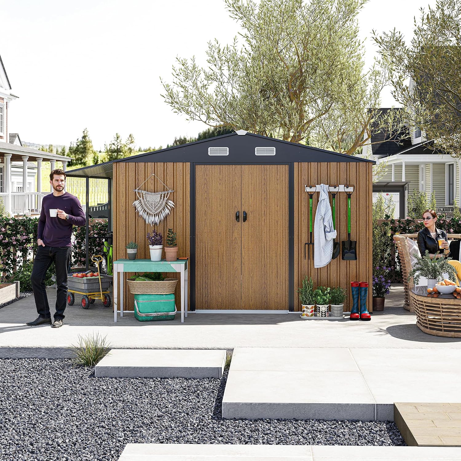 10x12 Ft,Storage Shed, Chicken Coops,Tool Storage,Metal,Extra Large,with Lockable Doors, Windows, Outside, House, Garden, Backyard, Patio, Outdoor