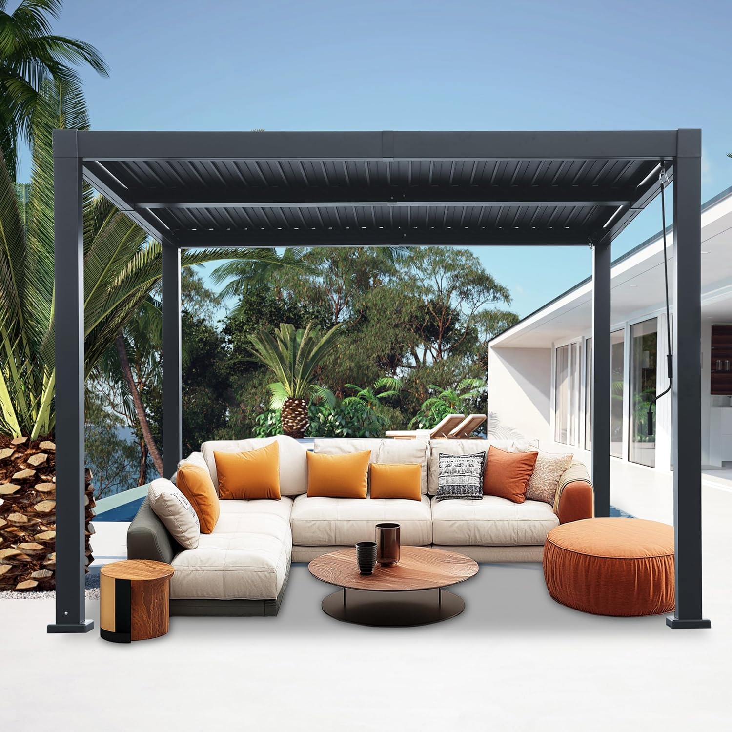 10'x 10' Patio Louvered Pergola Canopy Modern Aluminum Pergola with Adjustable Roof Rainproof Gazebo for Outdoor BBQ Deck Yard Lawn and Garden Deep Grey Hardtop Gazebo (10x10FT)